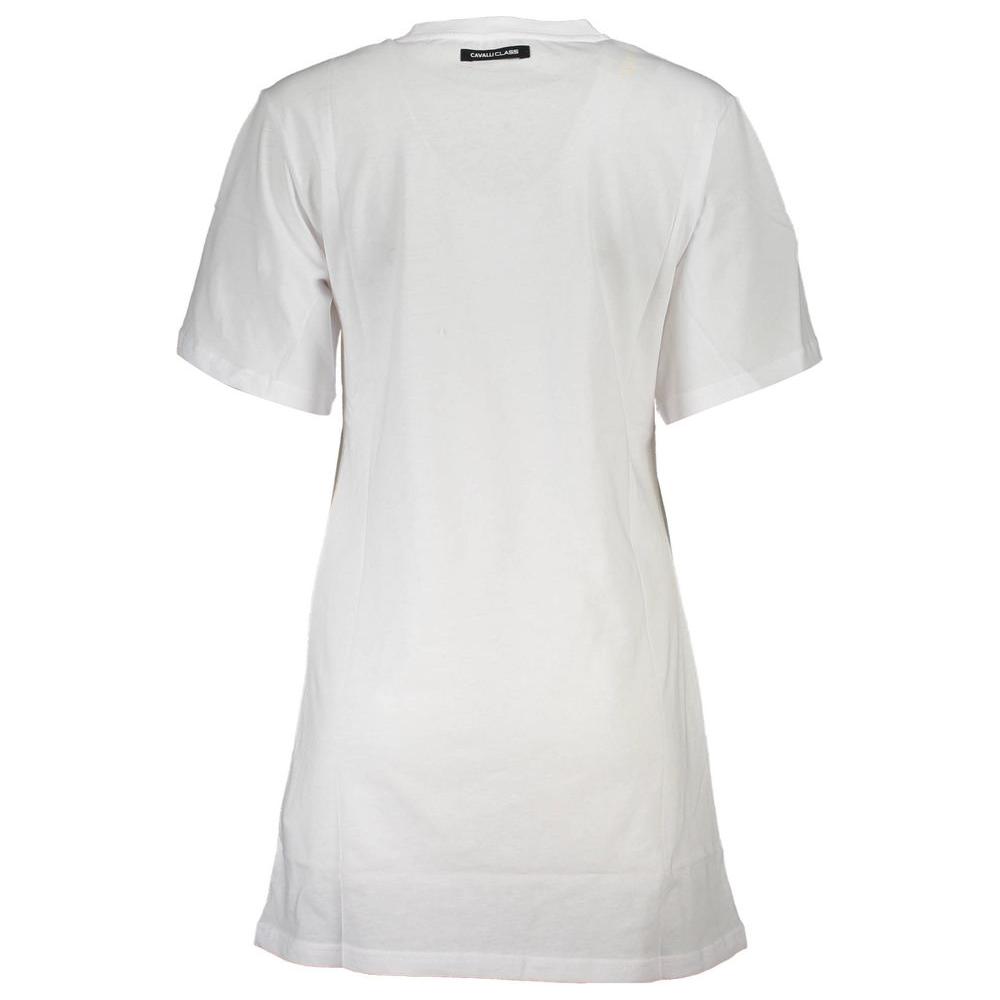 Back view of Cavalli Class White Cotton Women's Top showcasing short sleeves and regular fit.