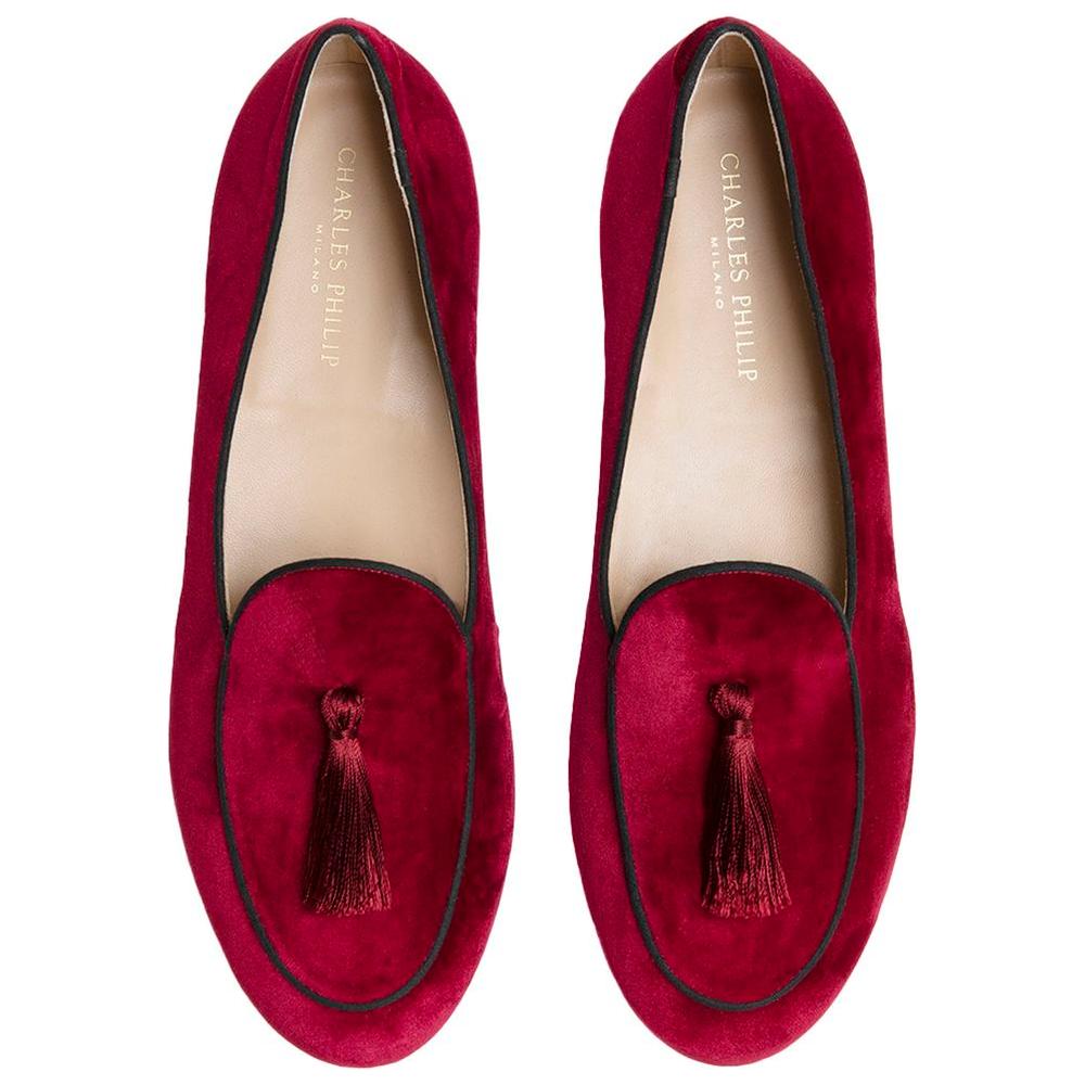 Charles Philip Red Velvet Loafer
