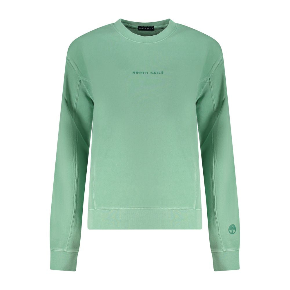 North Sails green cotton women's sweater with embossed logo, crew neck, and long sleeves, showcasing effortless style and comfort.