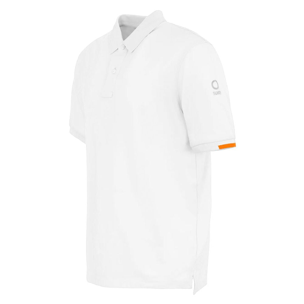 Suns white cotton polo shirt with a minimalist design, featuring a classic collar and subtle logo on the sleeve. Ideal for casual wear.