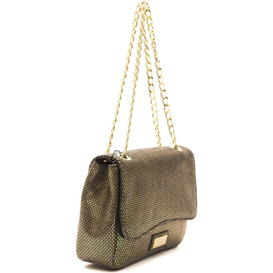 Pompei Donatella Black Leather Women Crossbody Bag A1042SERENA_OroGold