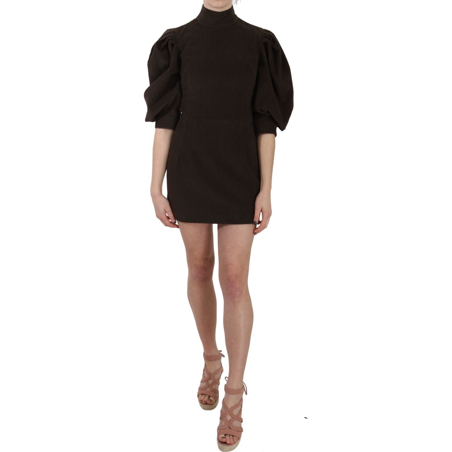 فستان قصير ضيق من قماش مخملي بني أنيق من دولتشي آند غابانا