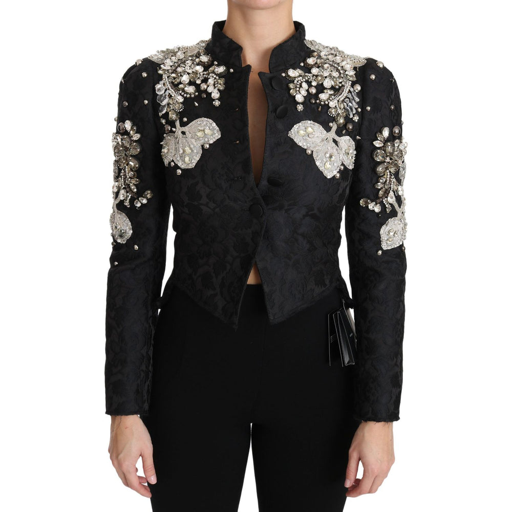 Dolce & Gabbana Black Jacquard Crystal Floral Jacket JKT2403-38