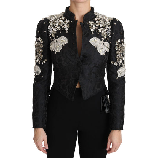 Dolce & Gabbana Black Jacquard Crystal Floral Jacket JKT2403-38