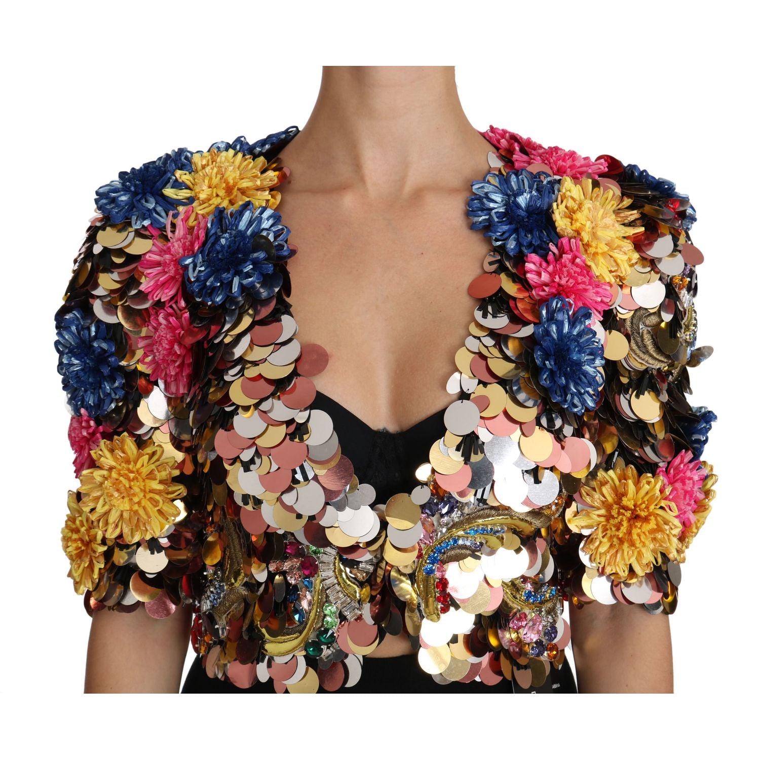 Dolce & Gabbana Crystal Sequined Floral Jacket Coat