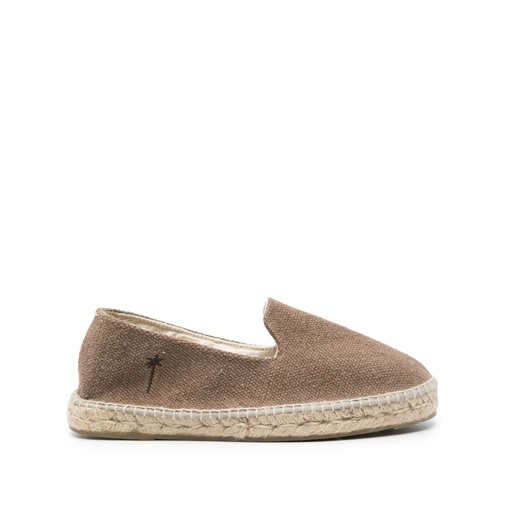 Manebí MANEBI Flat shoes Dove Grey taupe canvas, round toe, embroidered logo, raffia sole, espadrilles