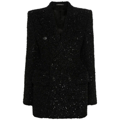 Balenciaga Hourglass tweed-texture padded-shoulder wool-blend blazer