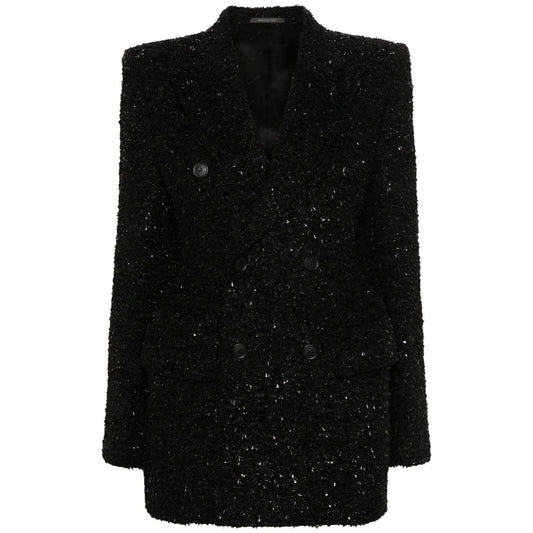 Balenciaga Hourglass tweed-texture padded-shoulder wool-blend blazer 768891TPQ361000