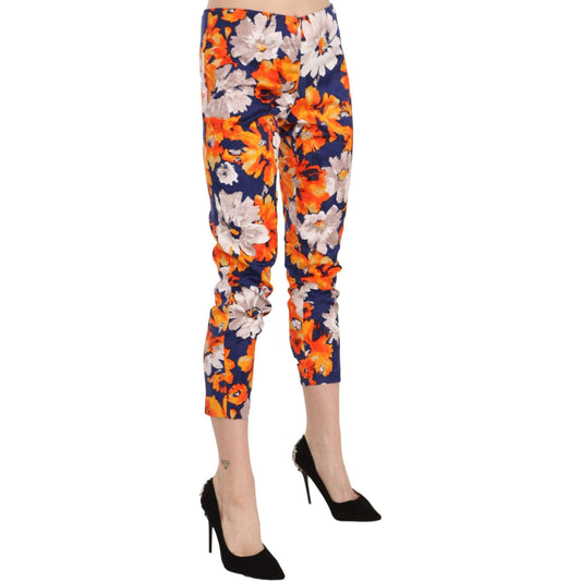 LANACAPRINA Blue Floral Print Skinny Slim Fit Trousers Pants PAN70299-42