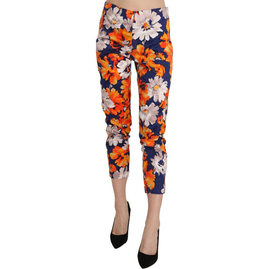LANACAPRINA Blue Floral Print Skinny Slim Fit Trousers Pants PAN70299-42