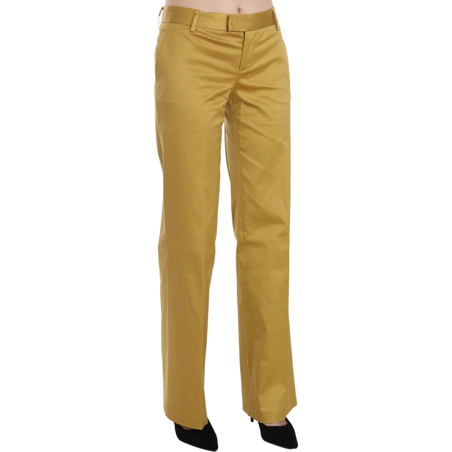 Just Cavalli Mustard Yellow Straight Formal Trousers Pants