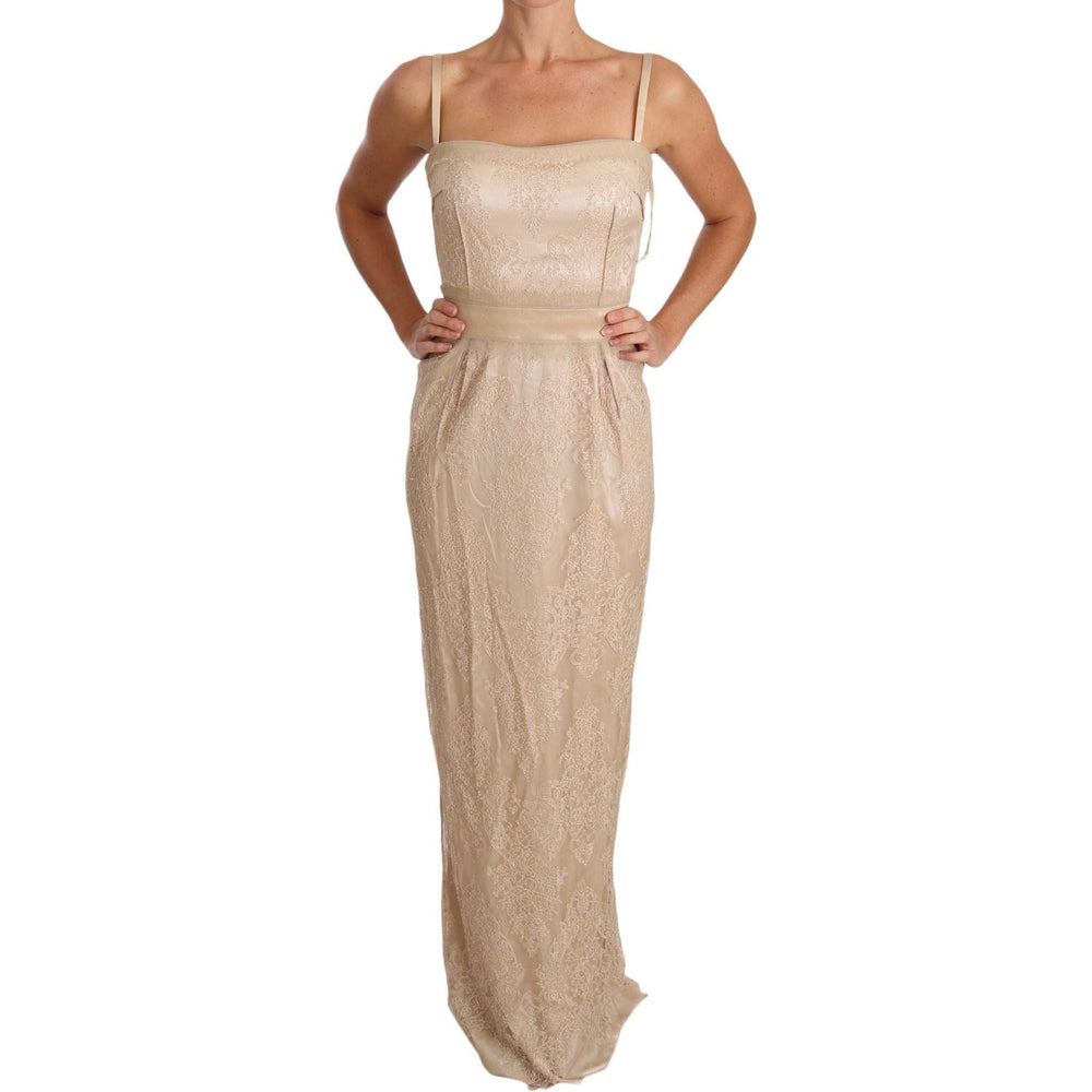 Dolce & Gabbana Beige Lace Spaghetti Strap Sheath Dress DR2019-42