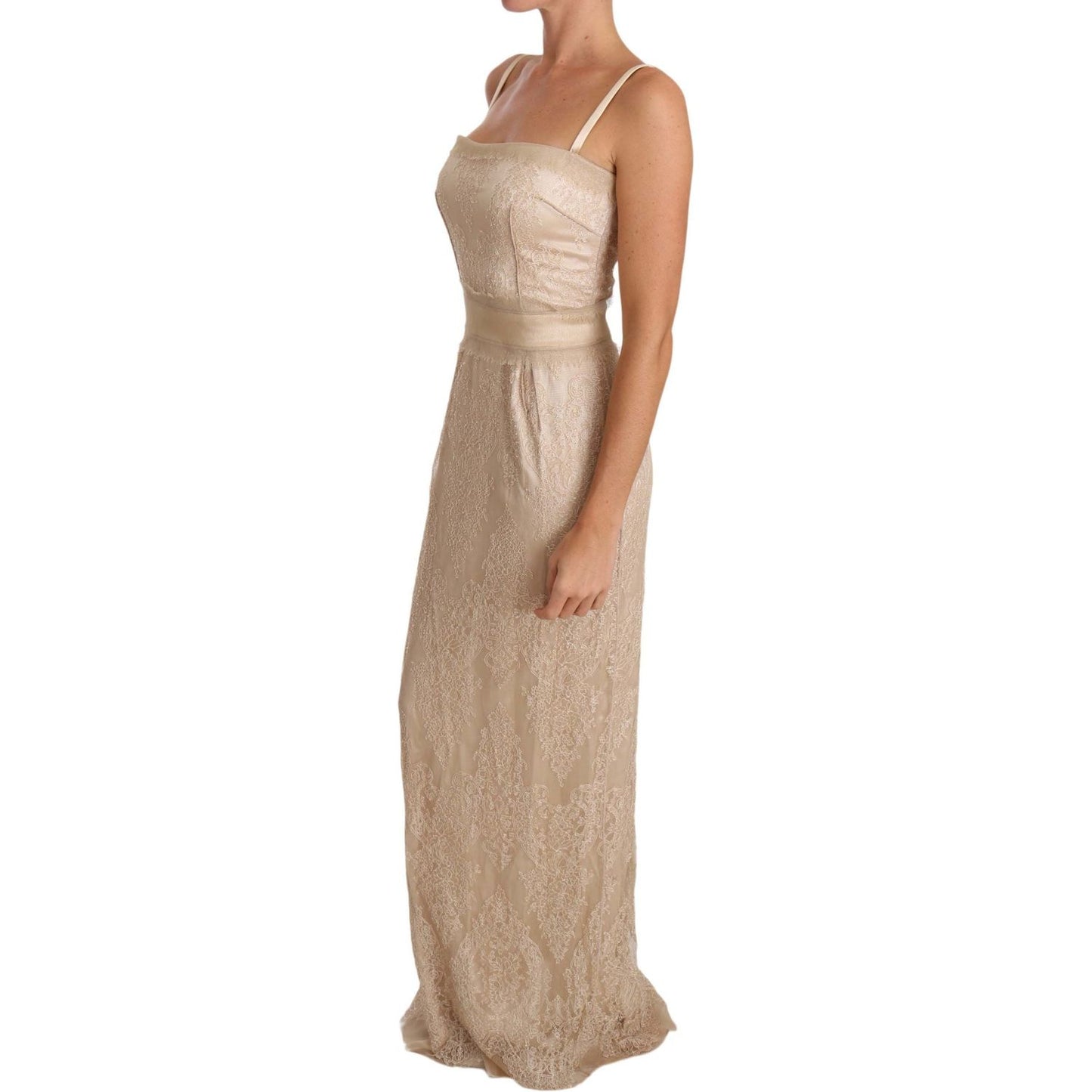 Dolce & Gabbana Beige Lace Spaghetti Strap Sheath Dress DR2019-42