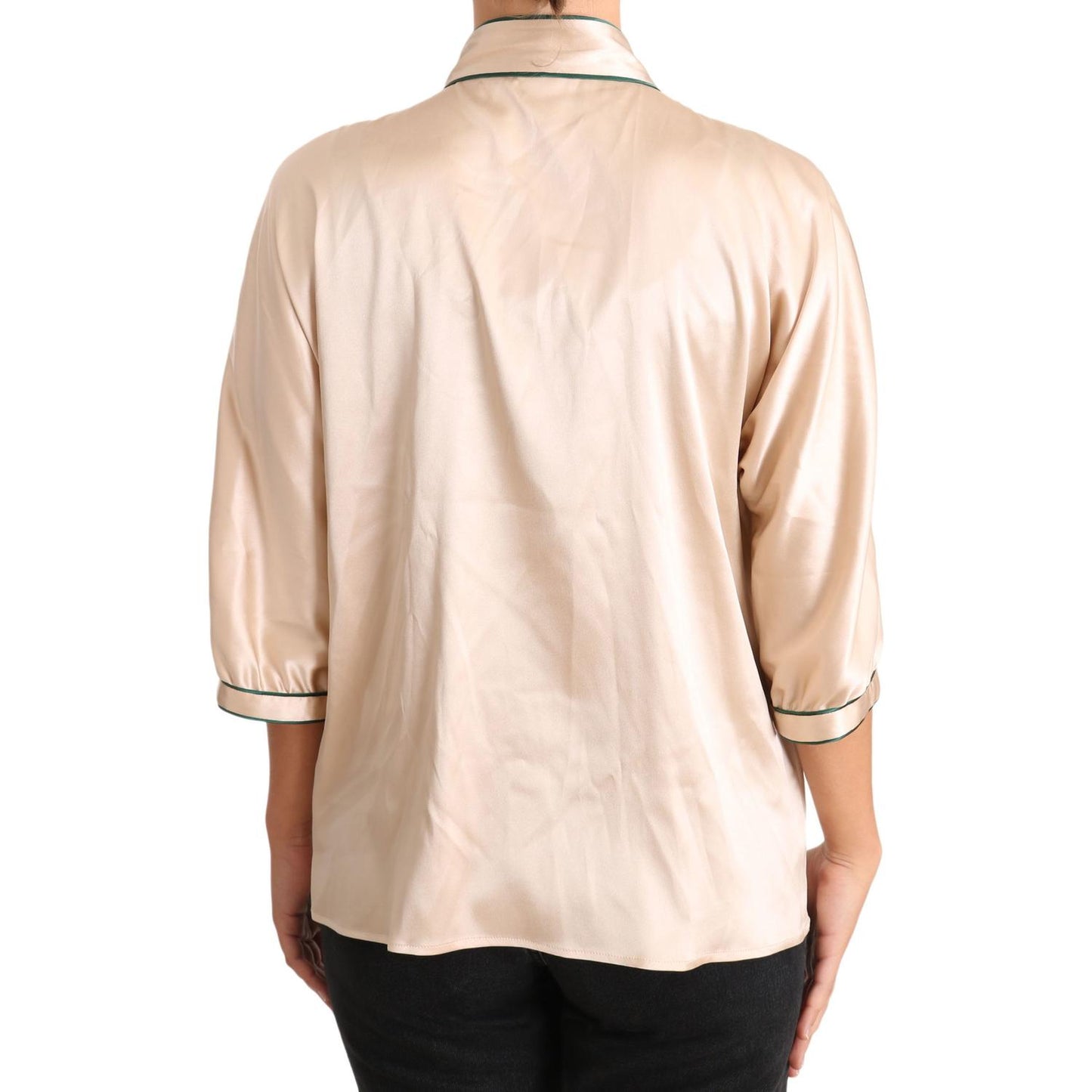 Dolce & Gabbana Beige Ribbon Silk Stretch Top Blouse TSH3372-48