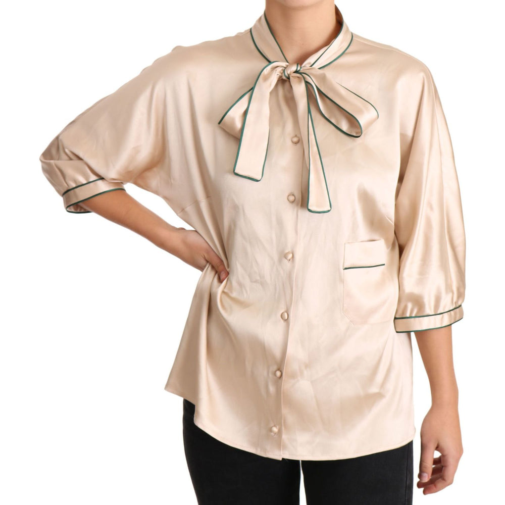 Dolce & Gabbana Beige Ribbon Silk Stretch Top Blouse TSH3372-48