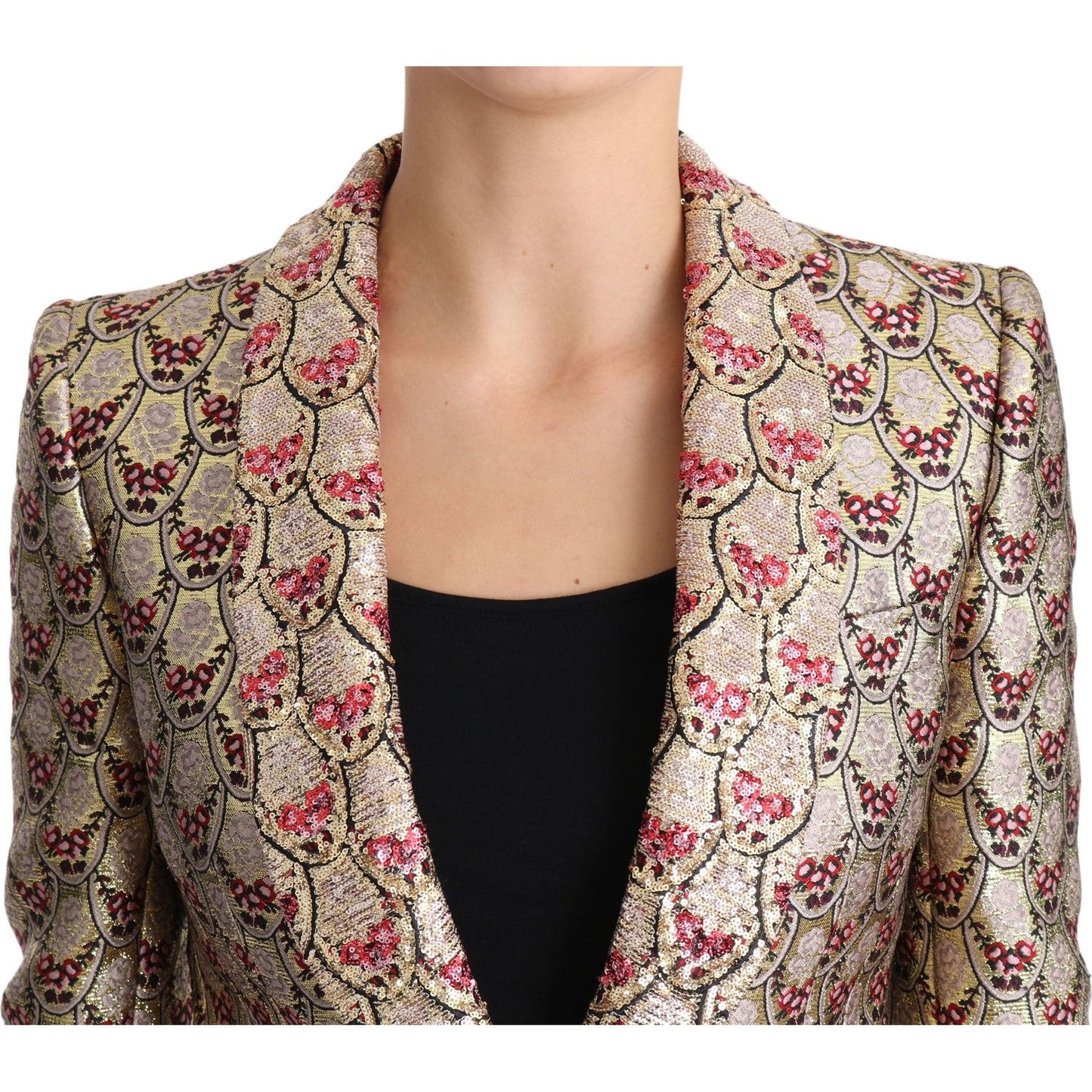Dolce & Gabbana Gold Floral Sequined Blazer Coat Jacket