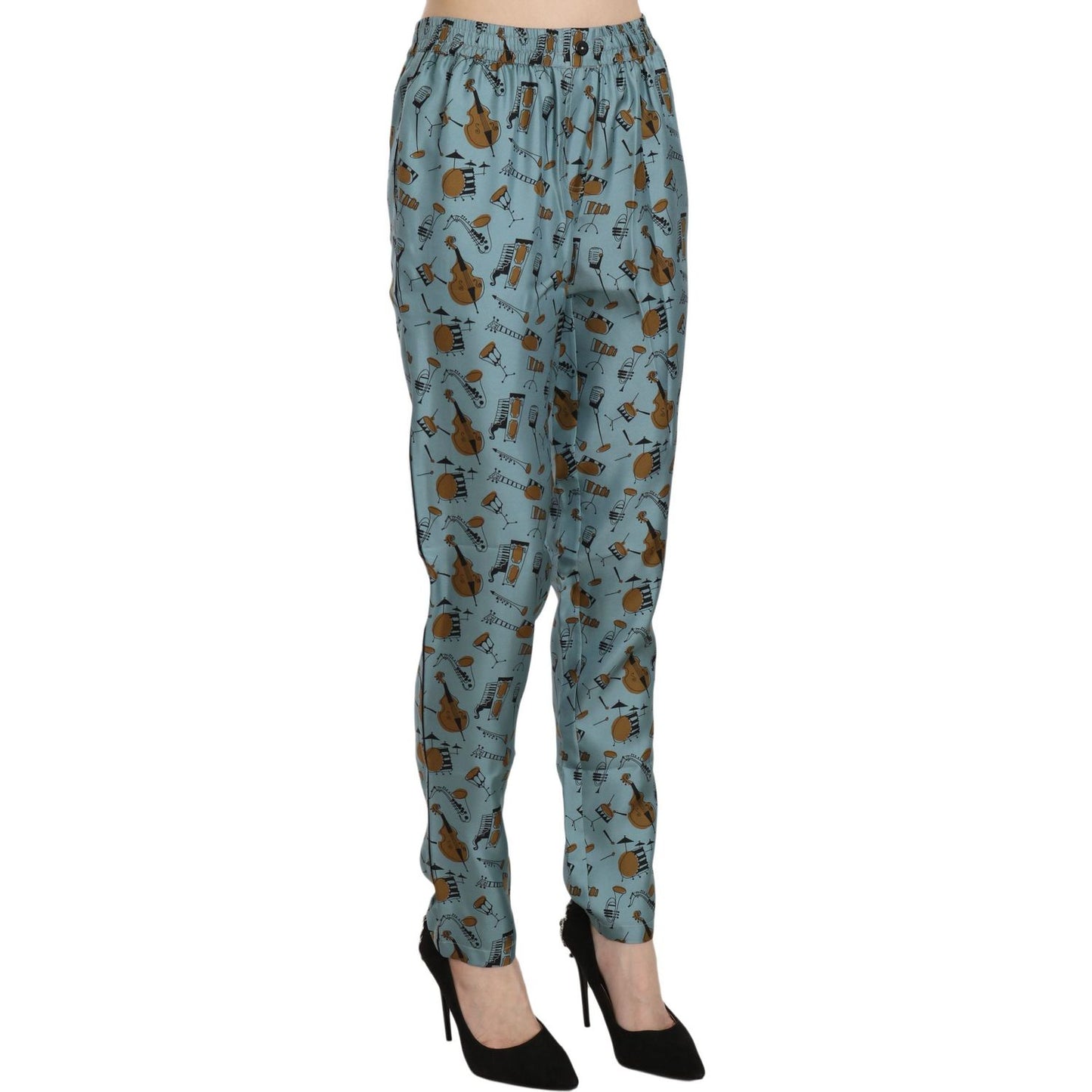 Dolce & Gabbana Blue Musical Instruments Print Tapered Pants Pan70079-36