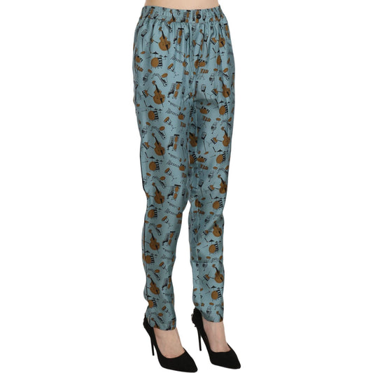 Dolce & Gabbana Blue Musical Instruments Print Tapered Pants Pan70079-36
