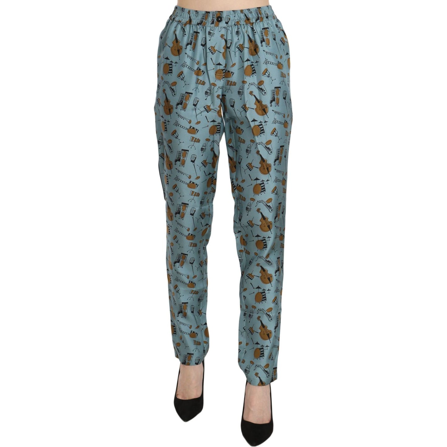 Dolce & Gabbana Blue Musical Instruments Print Tapered Pants Pan70079-36