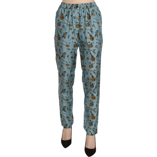 Dolce & Gabbana Blue Musical Instruments Print Tapered Pants Pan70079-36