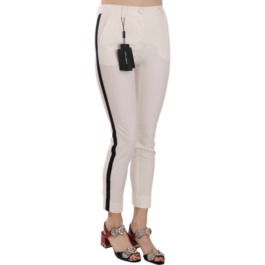 Dolce & Gabbana White Side Stripe Cropped Skinny Pants PAN70047-36