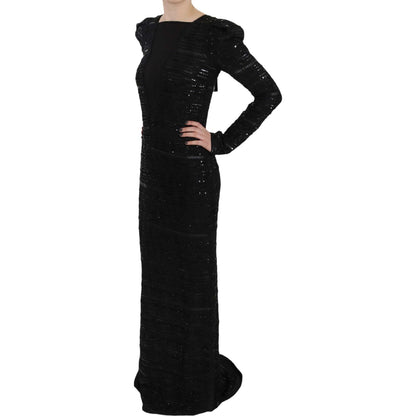 John Richmond Black Silk Full Length Sequined Gown Dress