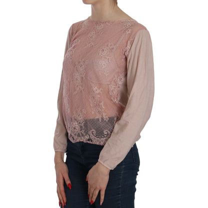 PINK MEMORIES Pink Lace See Through Long Sleeve Blouse