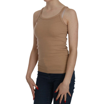 PINK MEMORIES Beige Sleeveless Spaghetti Strap Tank Blouse