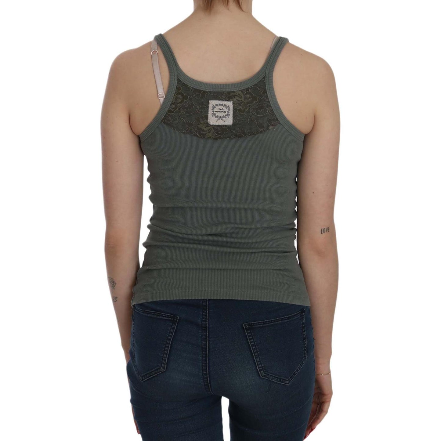 PINK MEMORIES Green Sleeveless Spaghetti Tank T-Shirt Blouse TSH3915-40