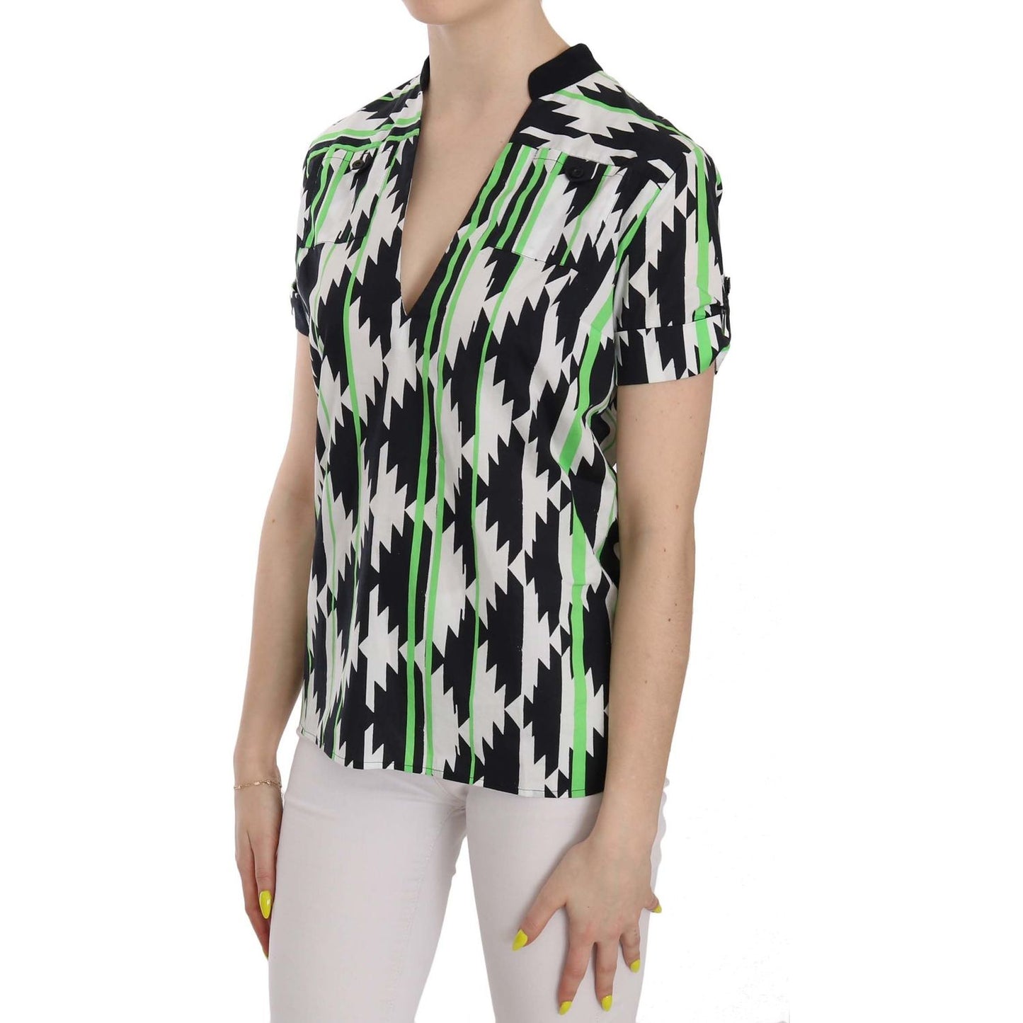 Costume National Multi Color Plunging Top Blouse
