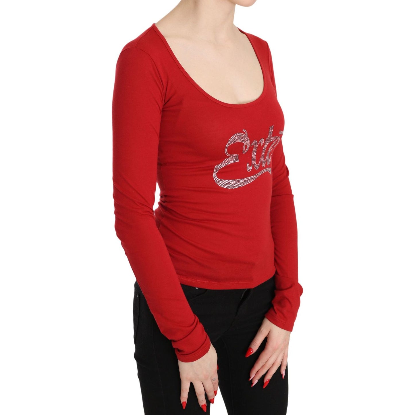 Red Exte Crystal Embellished Long Sleeve Top Blouse TSH3414-38