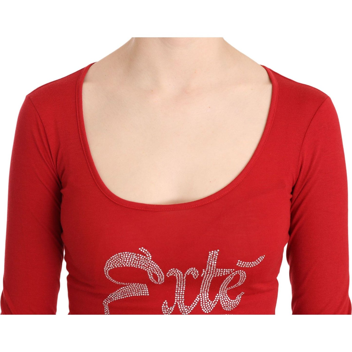 Red Exte Crystal Embellished Long Sleeve Top Blouse TSH3414-38