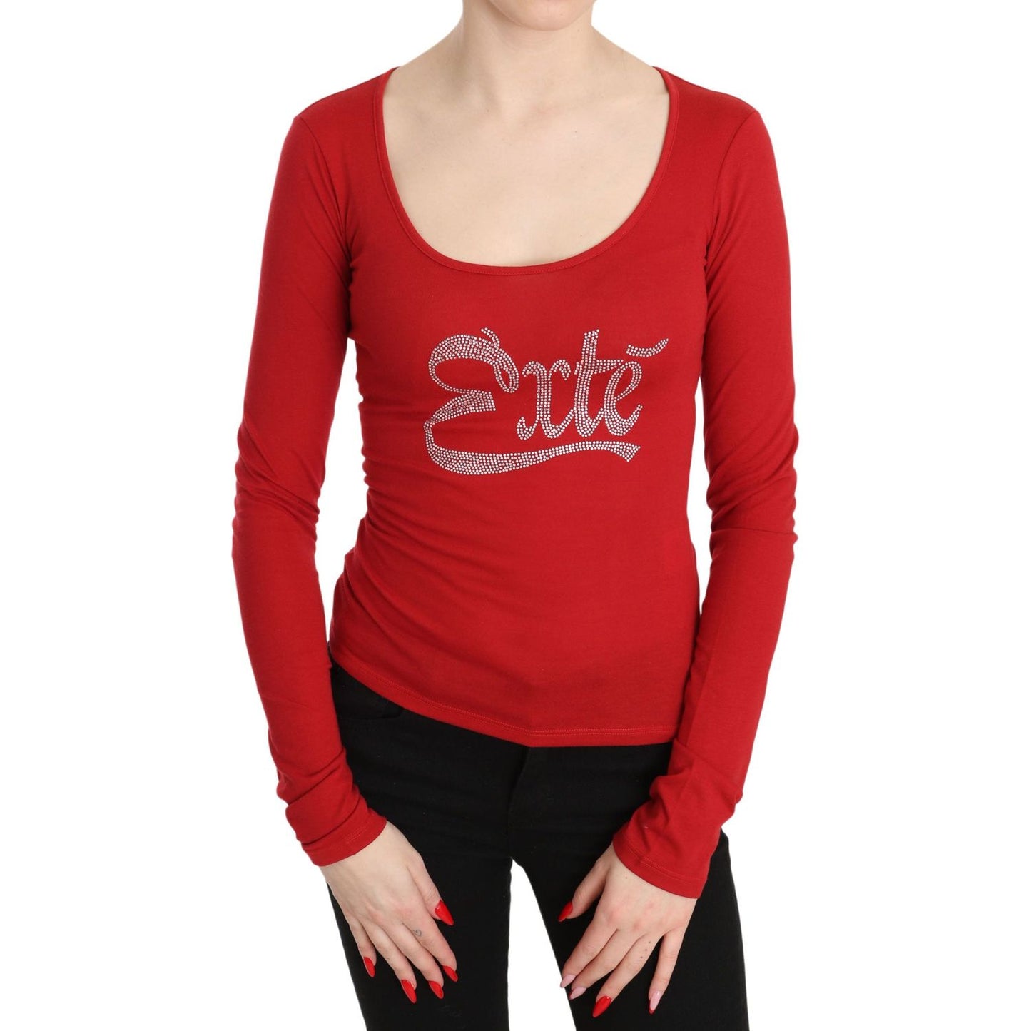 Red Exte Crystal Embellished Long Sleeve Top Blouse TSH3414-38