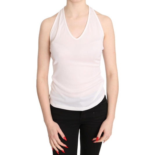 GF Ferre White Halter Cotton Sleeveless Casual Tank Top Blouse