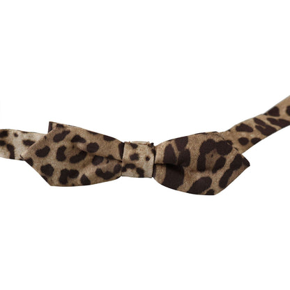 Dolce & Gabbana Brown Leopard Silk Adjustable Neck Papillon Men Bow Tie