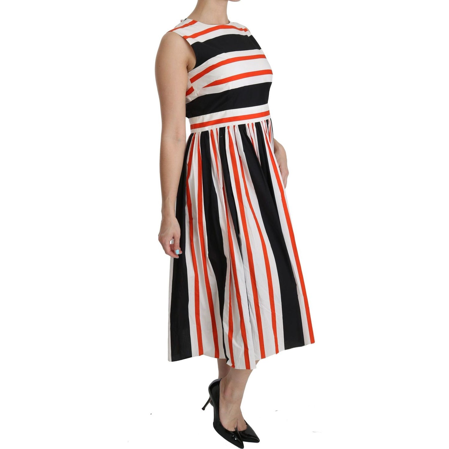 Dolce & Gabbana Multicolor Stripes A-Line Pleated Midi Dress DR2080-44