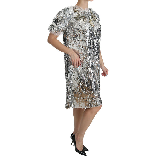 Dolce & Gabbana Silver Sequined Crystal Shift Gown Dress DR2045-40