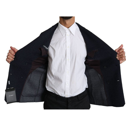 Dolce & Gabbana Dark Blue Dotted Double Breasted Coat Blazer