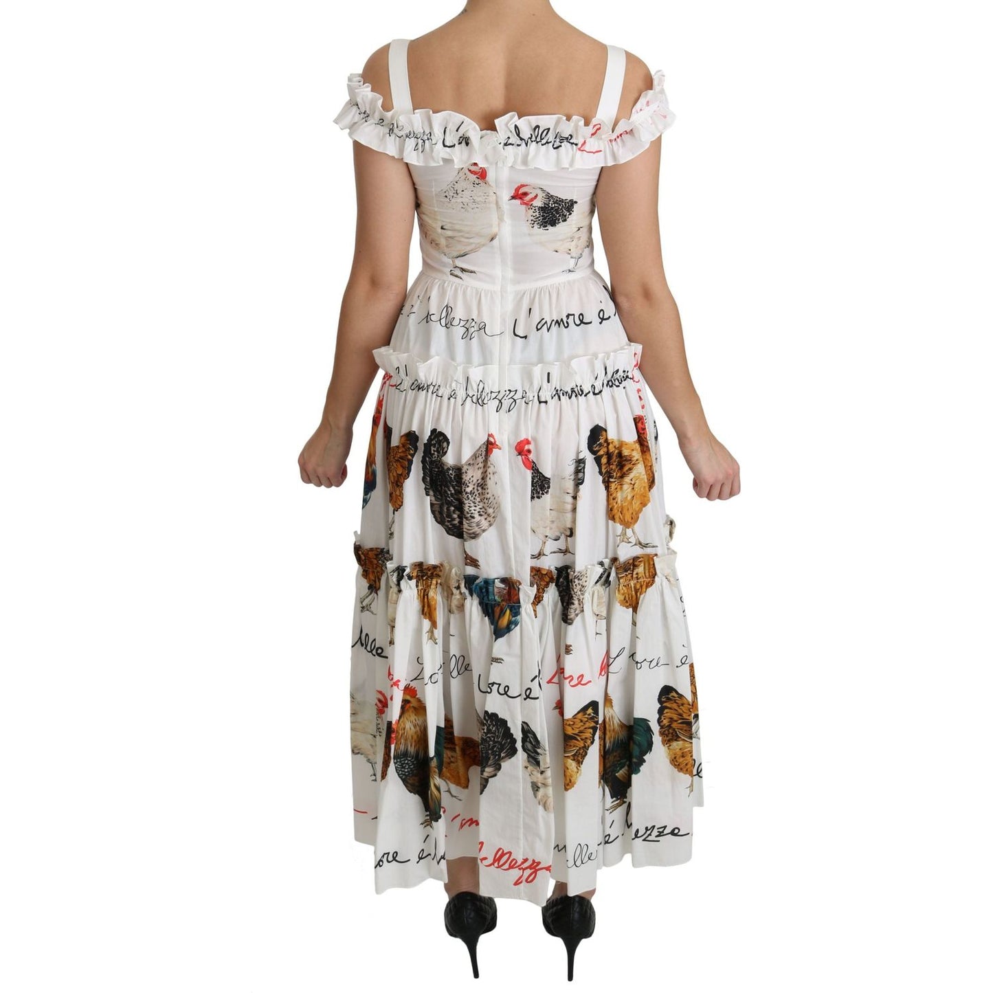 Dolce & Gabbana White Rooster Sheath Midi Cotton Dress DR2140-38