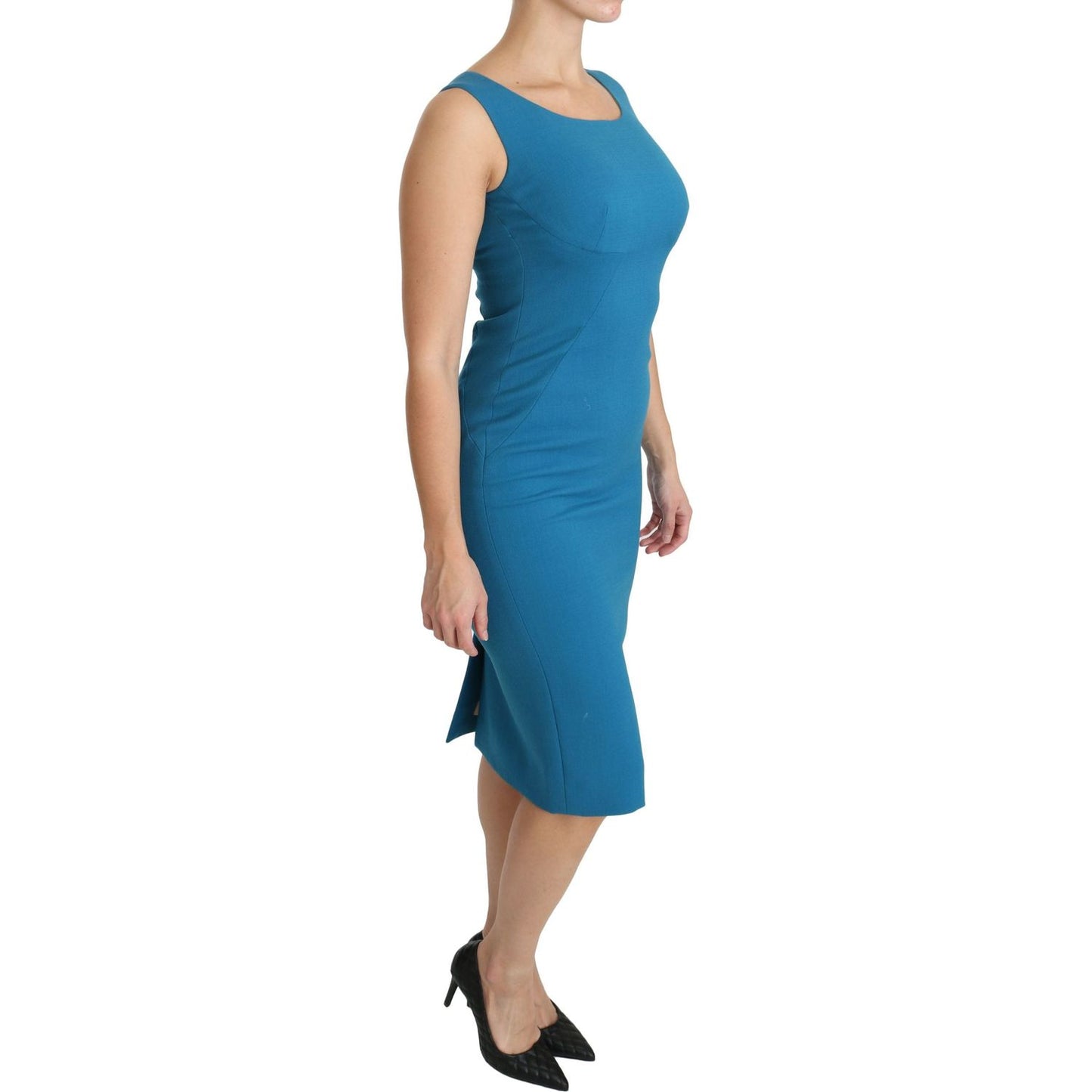 Dolce & Gabbana Blue Bodycon Sheath Knee Length Wool Dress DR2161-36