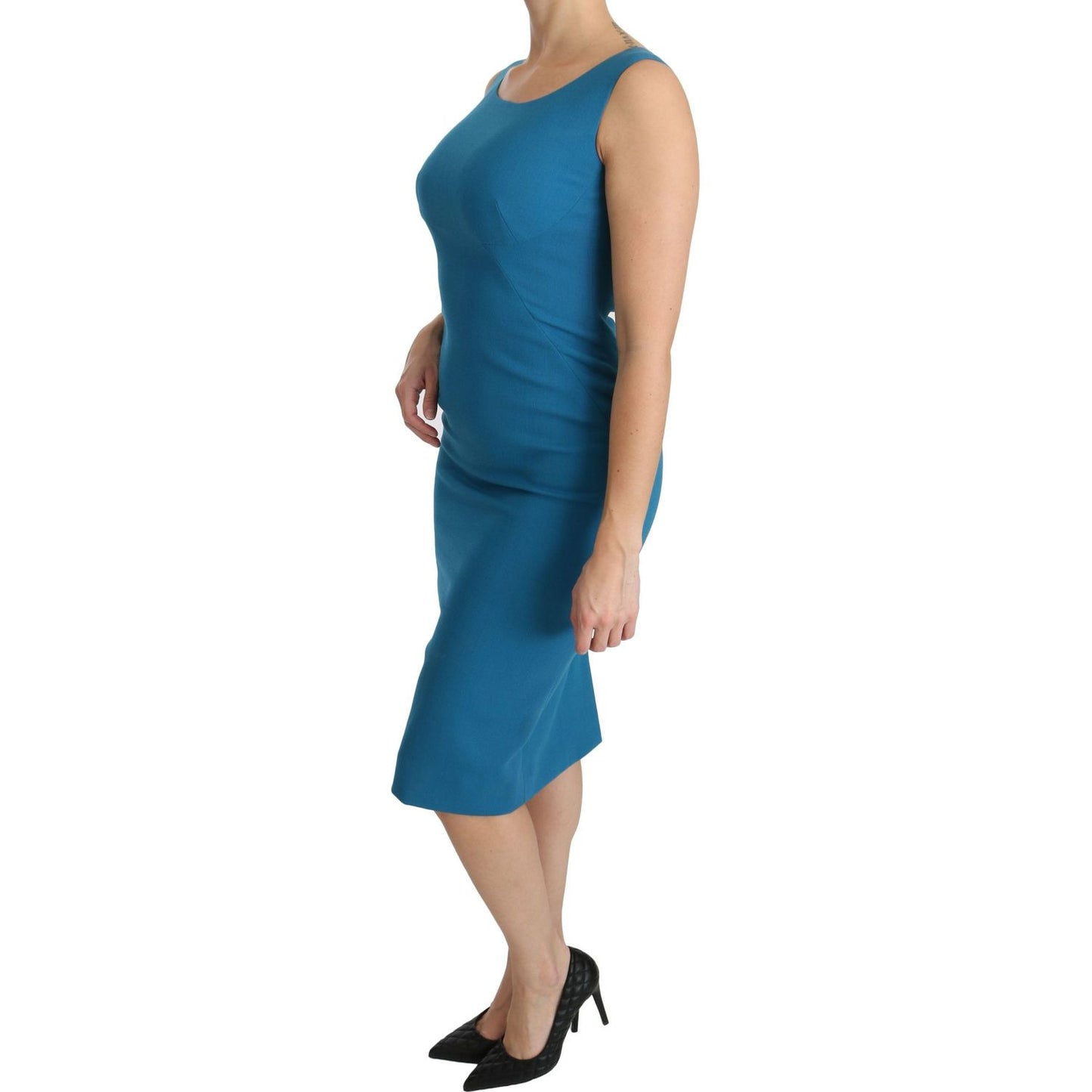 Dolce & Gabbana Blue Bodycon Sheath Knee Length Wool Dress DR2161-36
