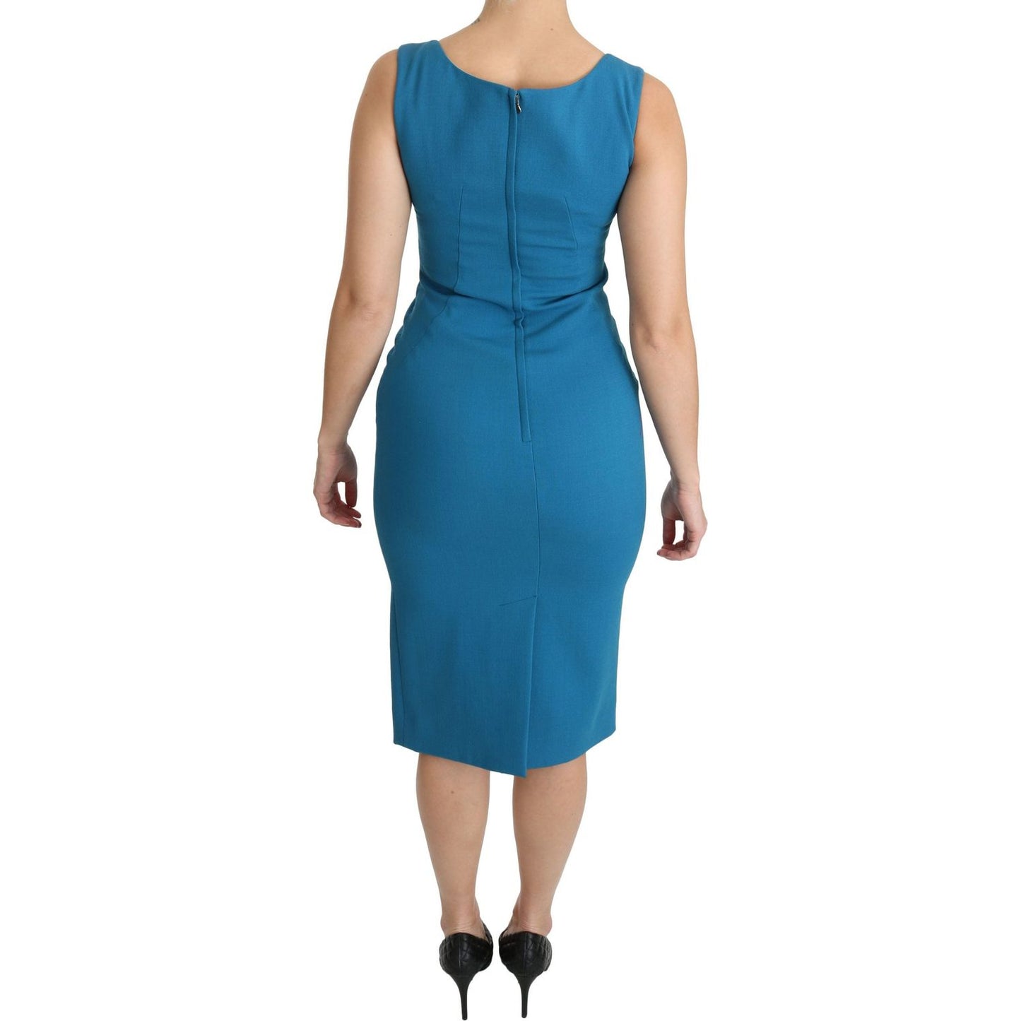 Dolce & Gabbana Blue Bodycon Sheath Knee Length Wool Dress DR2161-36