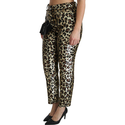Dolce & Gabbana Brown Leopard Sequined High Waist Pants