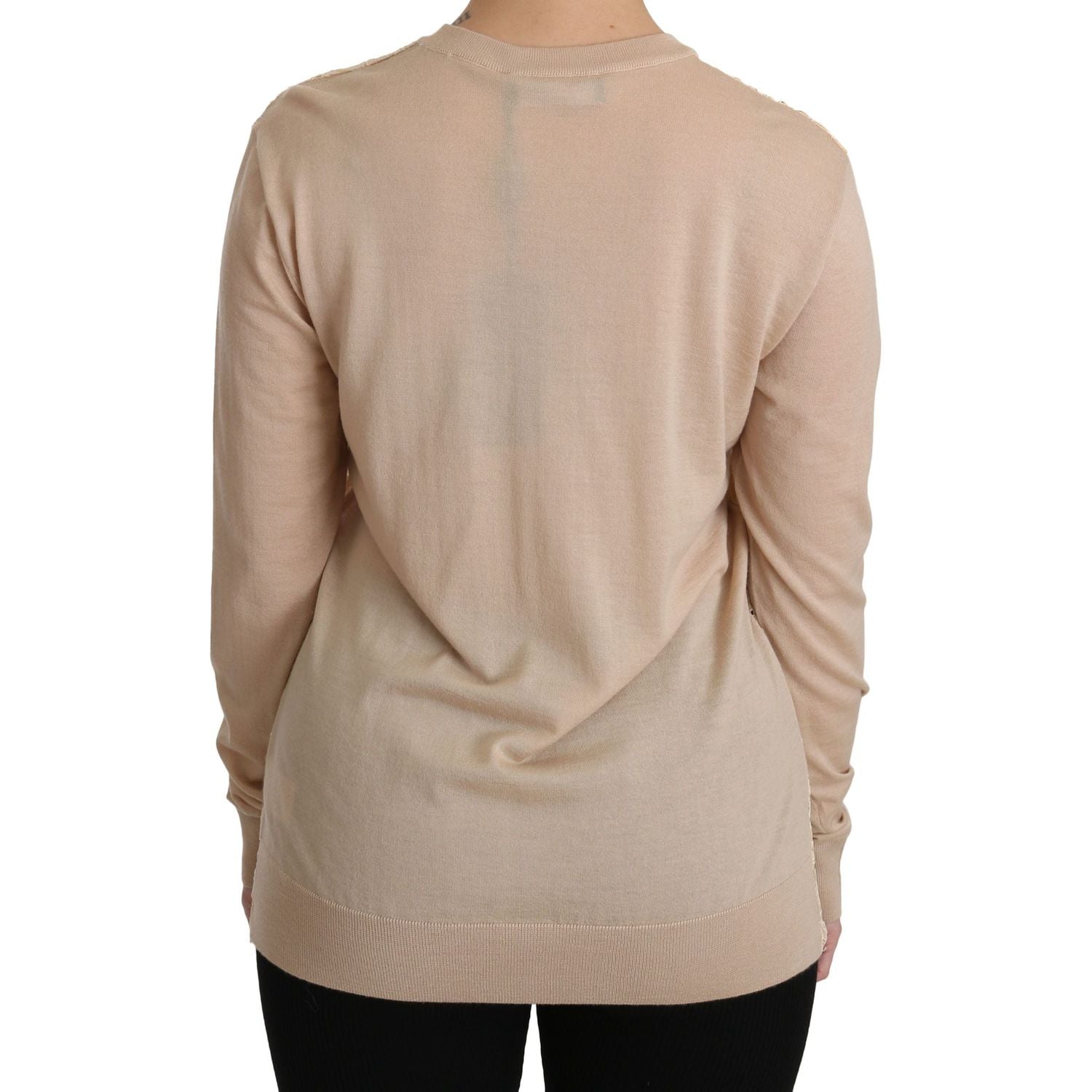 Dolce & Gabbana Beige Lace Long Sleeve Top Cashmere Blouse