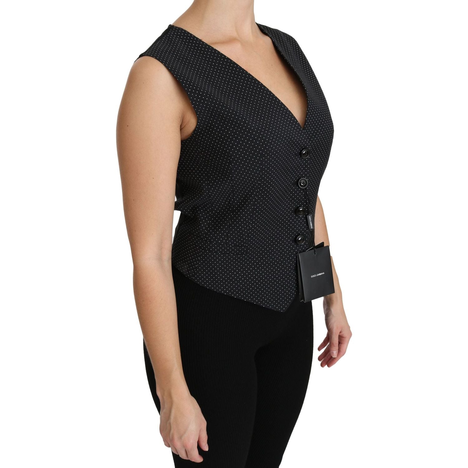 Dolce & Gabbana Black Dotted Waistcoat Vest Blouse Top