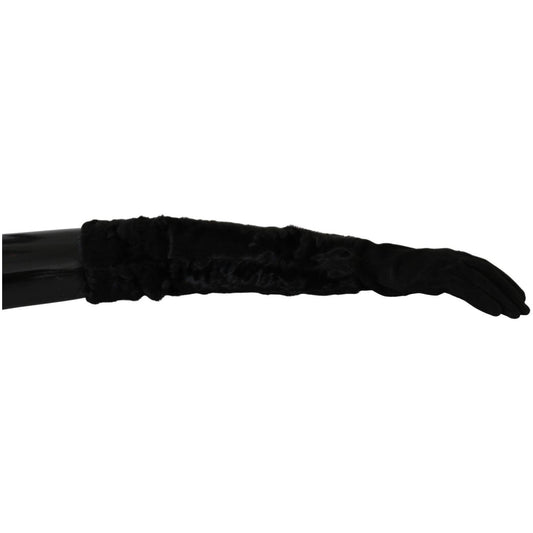 Dolce & Gabbana Black Elbow Length Mitten Suede Fur Gloves LB1013-7.5