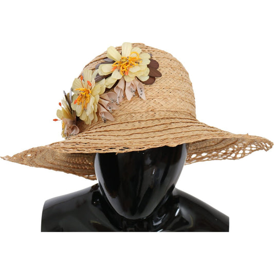 Dolce & Gabbana Beige Wide Brim Floral Bucket Capello Hat HAT70225-56