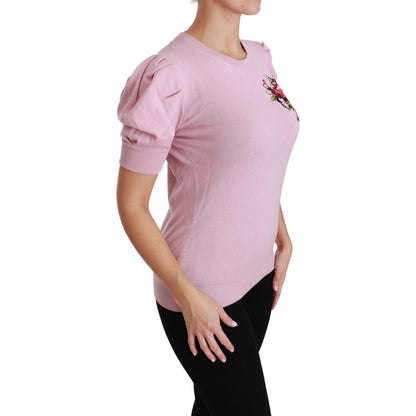 Dolce & Gabbana Pink Floral Embroidered Blouse Wool Top