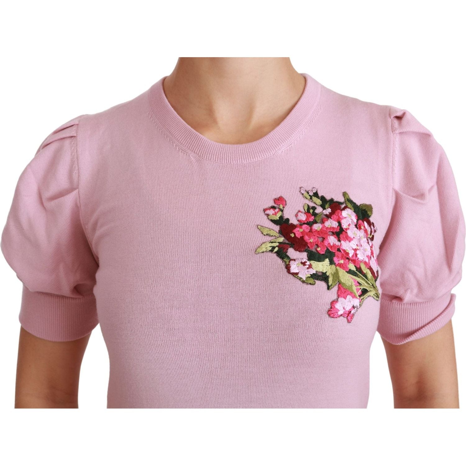 Dolce & Gabbana Pink Floral Embroidered Blouse Wool Top