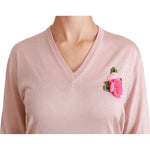 Dolce & Gabbana Pink Floral Embellished Pullover Silk Sweater TSH4453-36